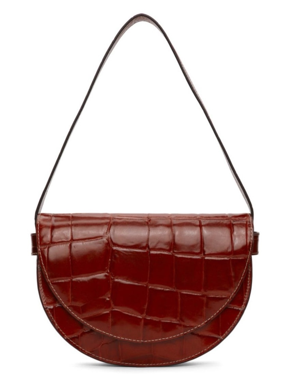 STAUD Amal Bag Deep Red Croc-Embossed Half Moon Shoulder Bag